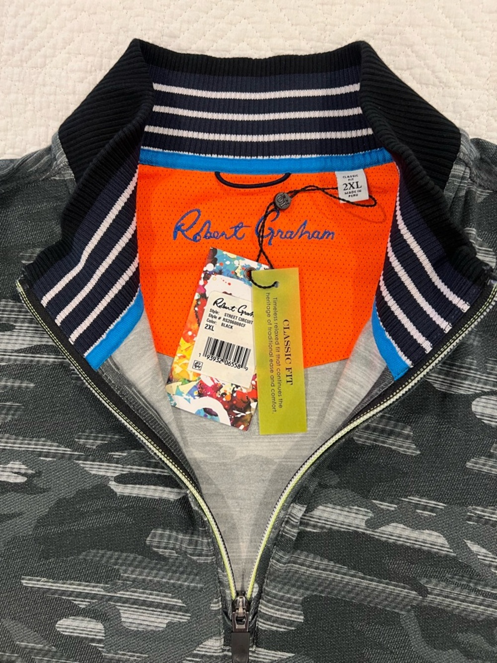 Robert Graham Grey Camo Zip Jacket with Orange Liner